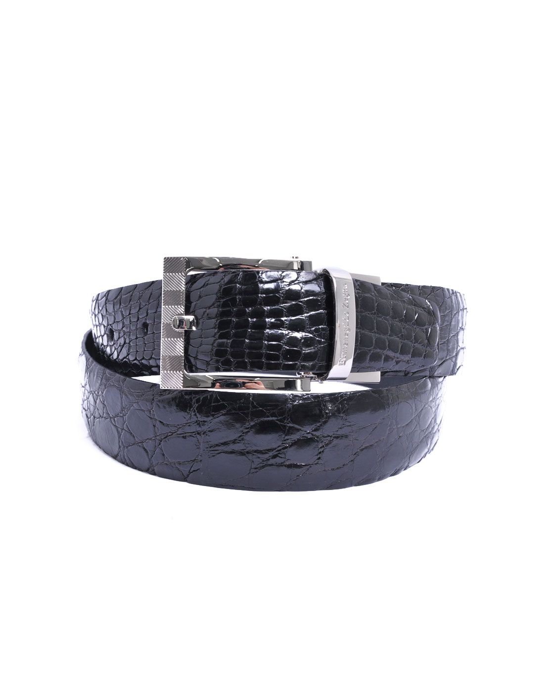> zegna 男性黑色鳄鱼皮皮带