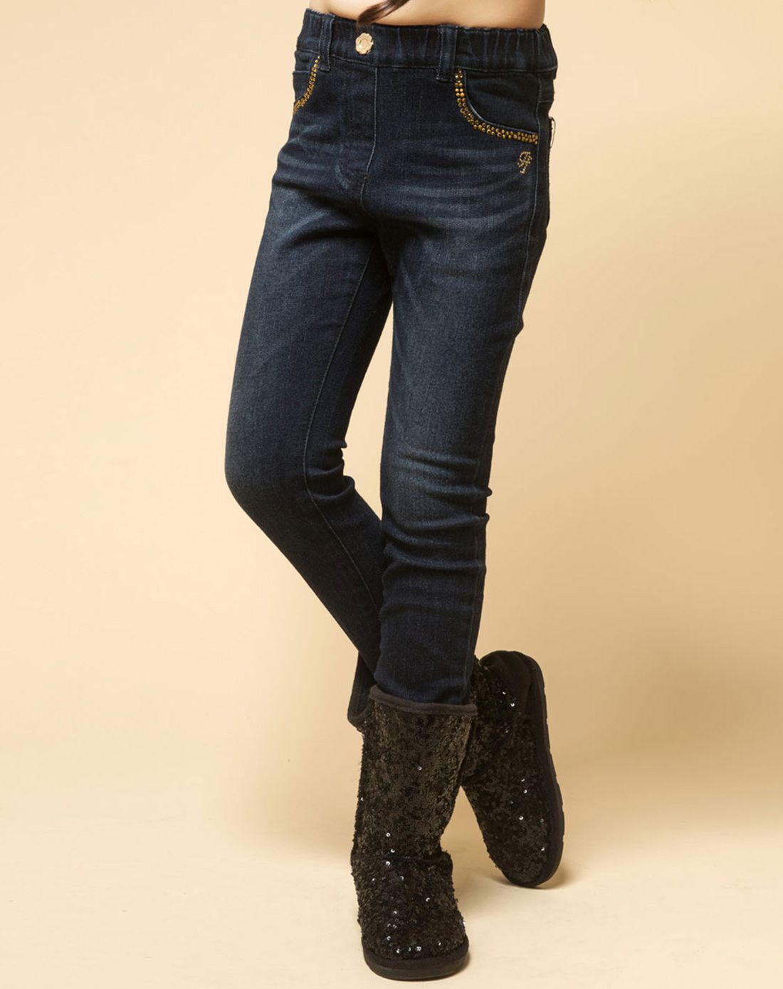 女童藏蓝色牛仔裤