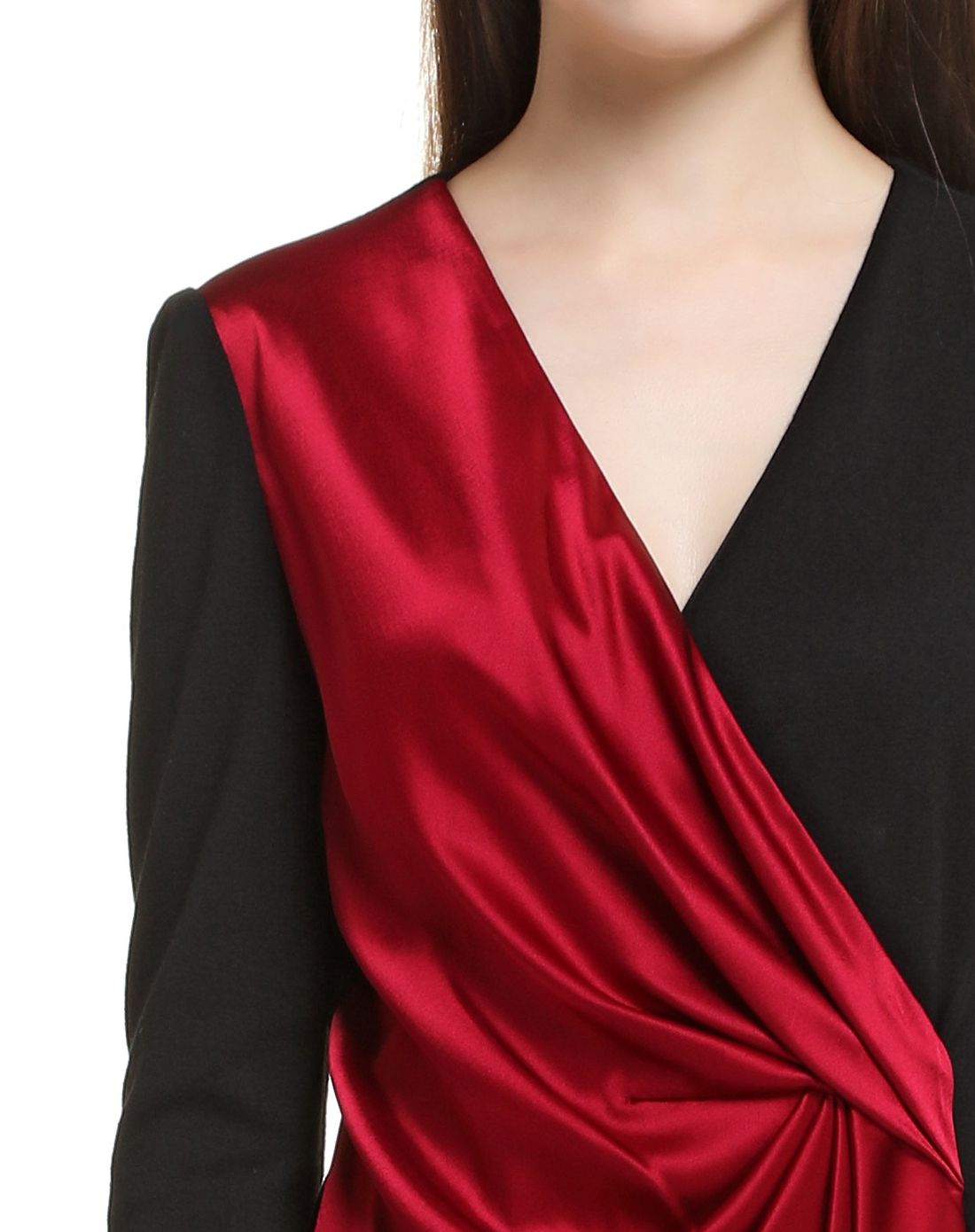 黑/酒红色性感高贵典雅长袖连衣裙