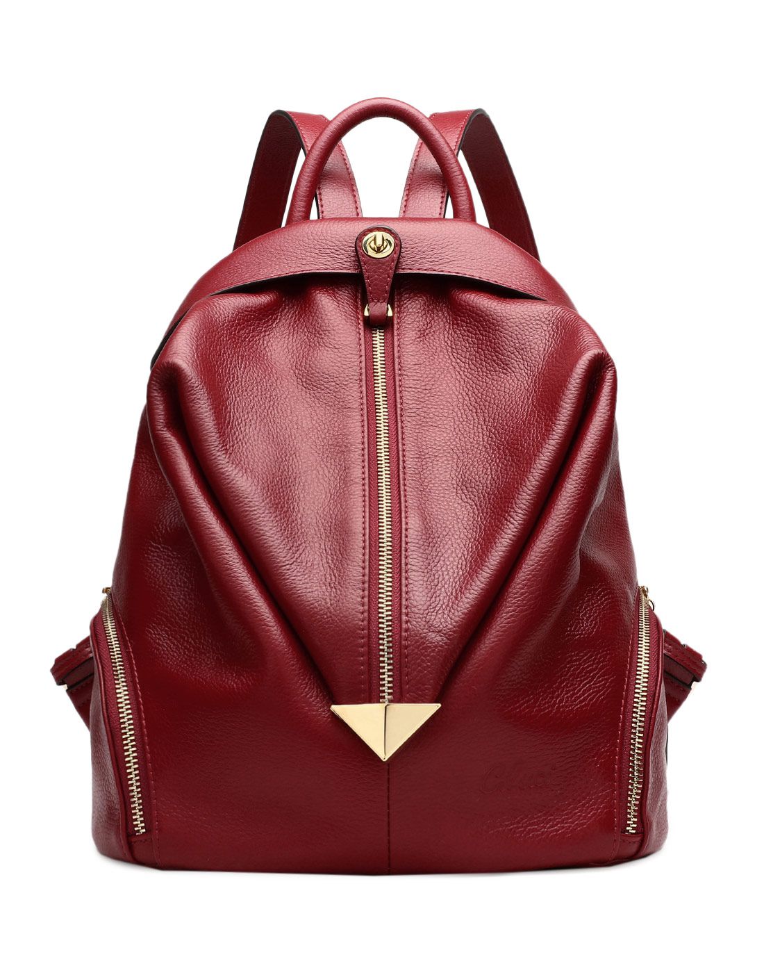 女士酒红色潮流时尚双肩包