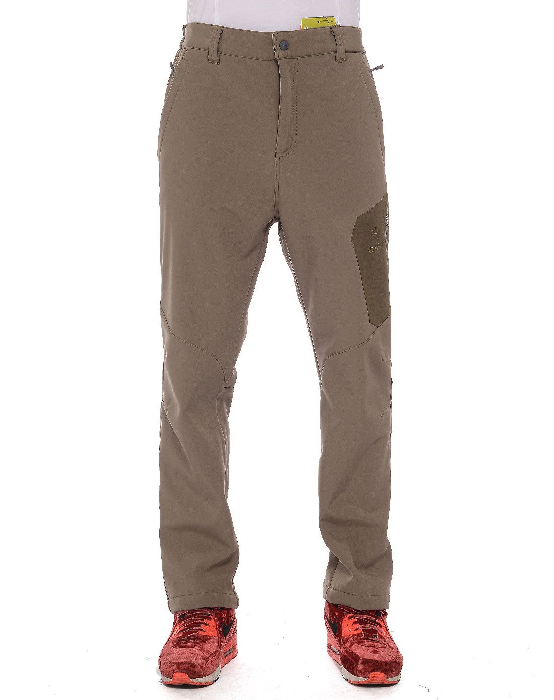 男款灰绿配橄榄绿色软壳抓绒裤 修身保暖