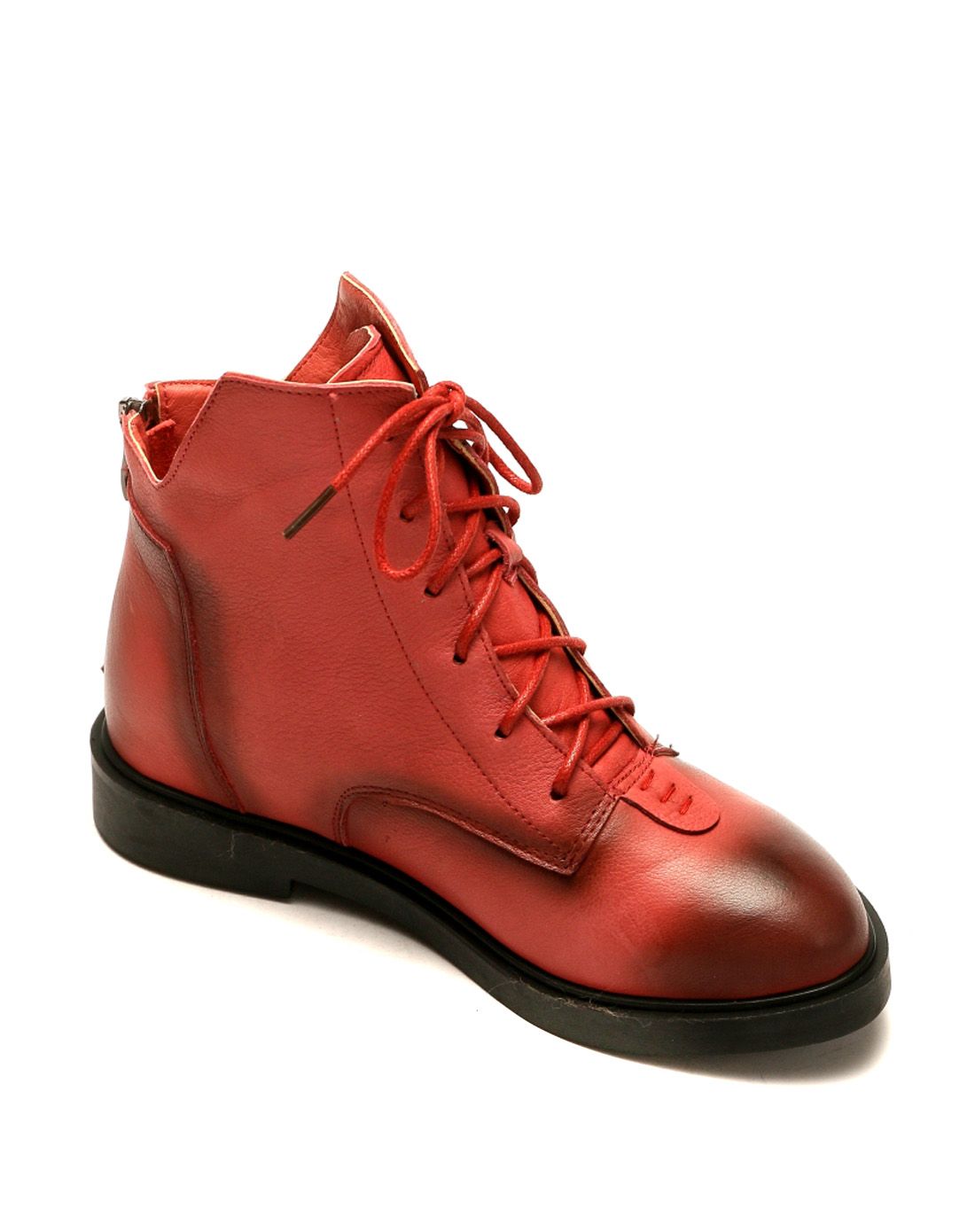 卡帝乐鳄鱼酒红色牛皮兔毛缝线靴子 保暖厚毛里211f43766-246_唯品会