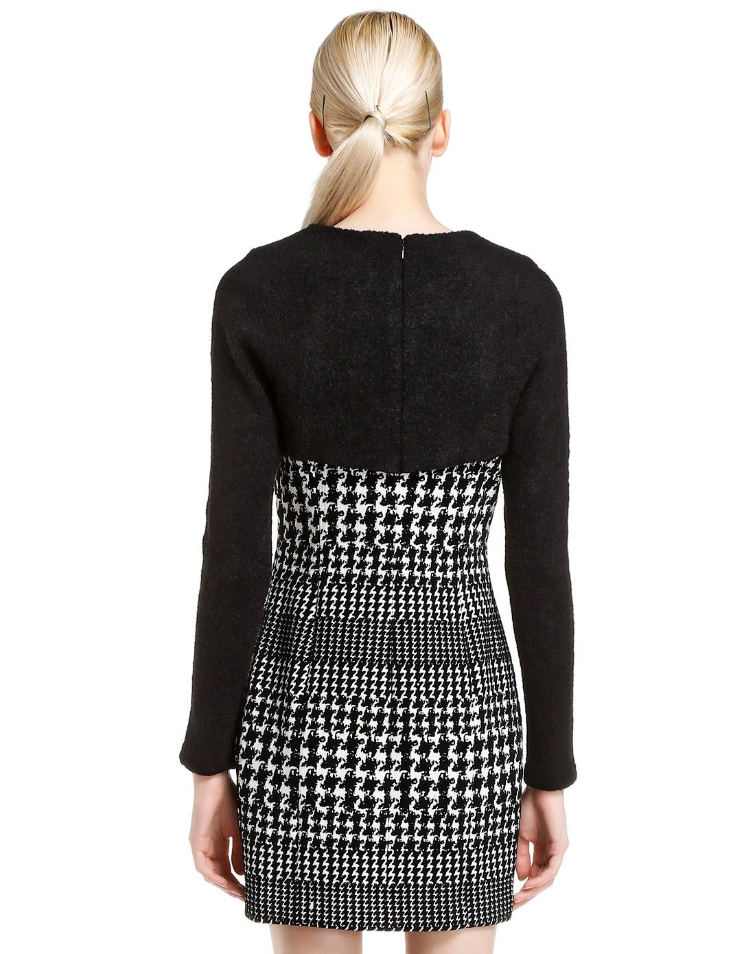 pesaro女装专场 黑/白色时尚提花长袖连衣裙