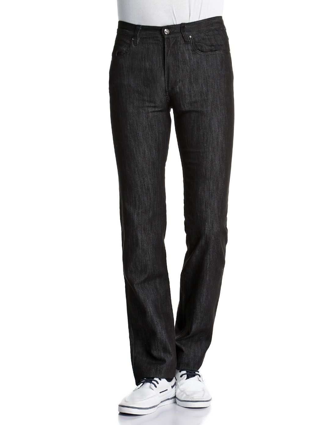 versace collection男装专场 深黑灰色酷感时尚中腰牛仔长裤