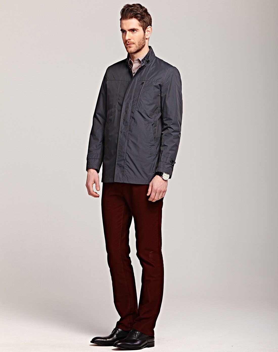 valent coupeau古柏蓝灰色时尚立领款风衣5922001_唯品会