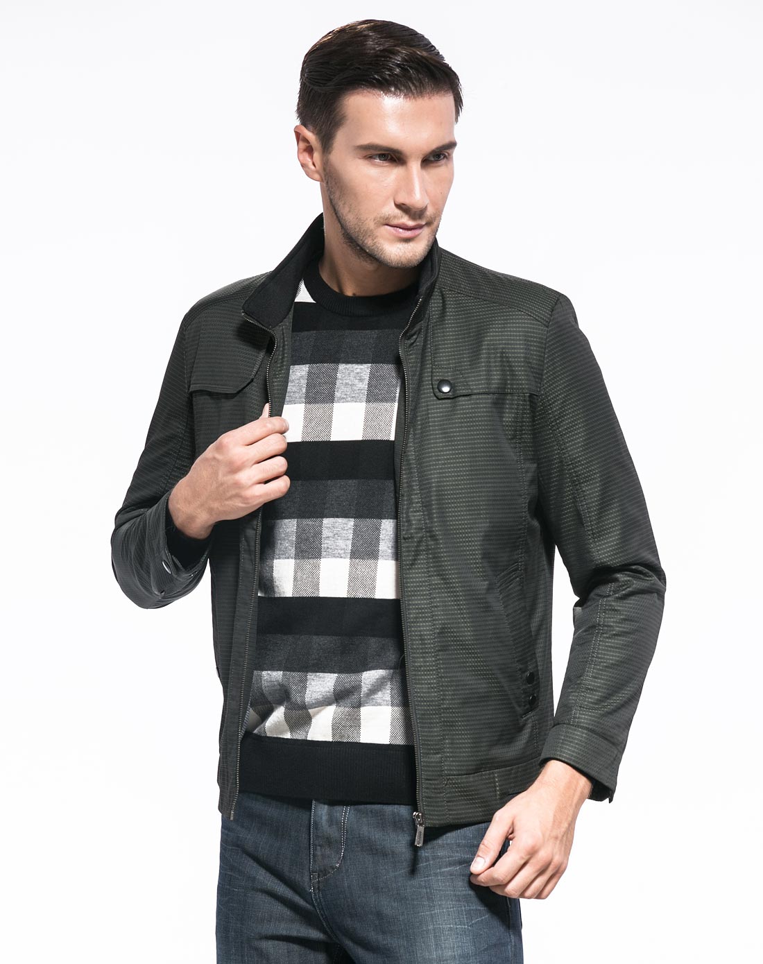 deon墨绿色商务时尚百搭长袖夹克en0792j40133_唯品会