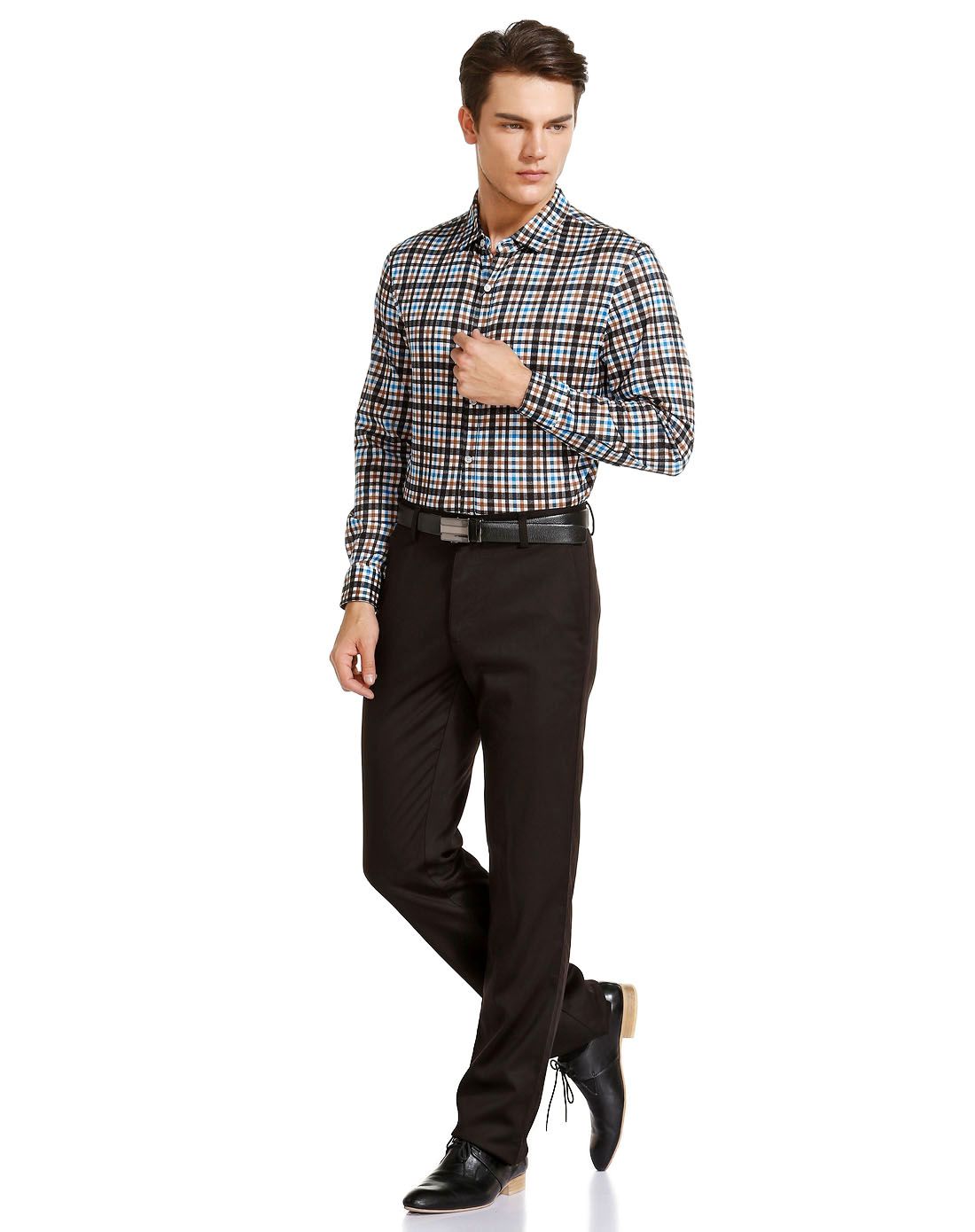 巴赛诺boscero男装专场 棕啡/多色进口长绒棉格纹针织衬衫