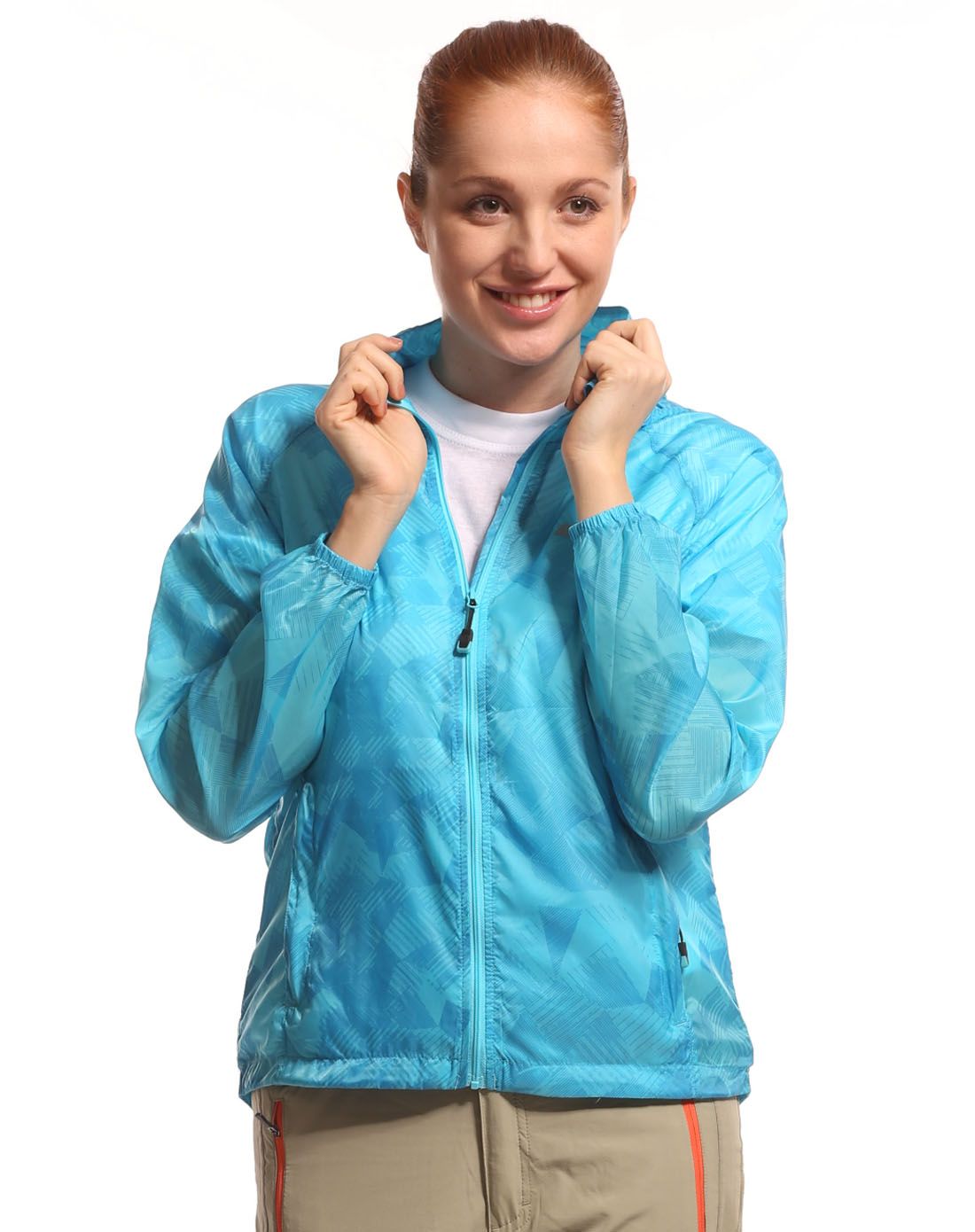 轻薄防晒 女款蓝色皮肤衣 连帽长袖