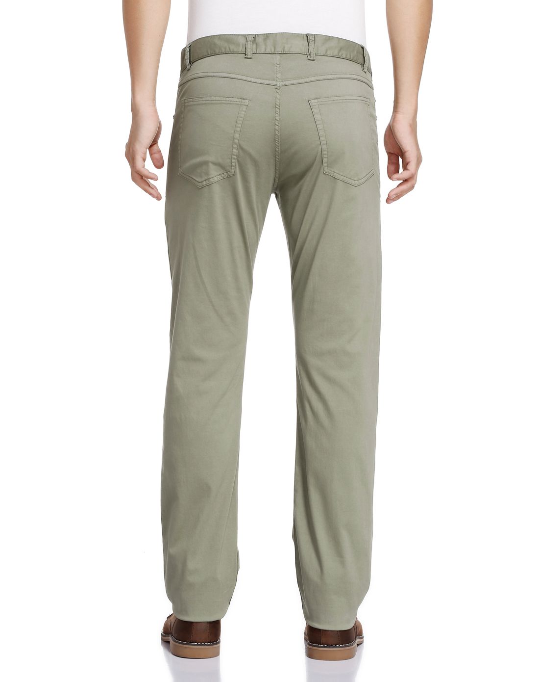 paul&shark男款豆绿色混蚕丝平纹布长裤