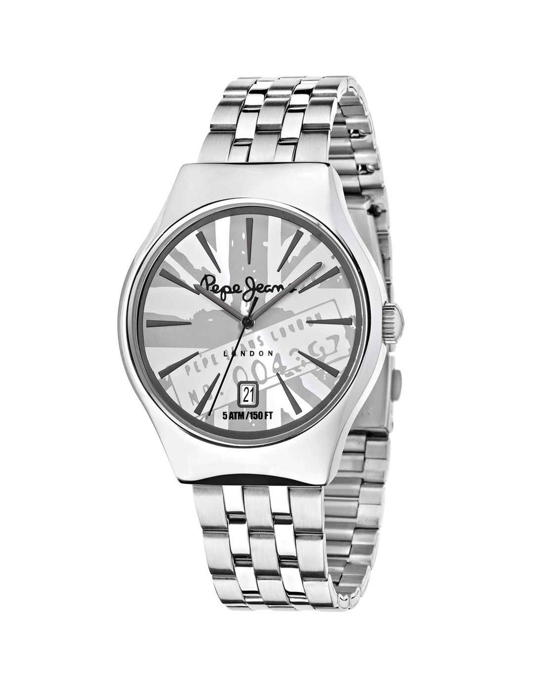 > pepe jeans joey系列男款银色米字旗时尚石英手表