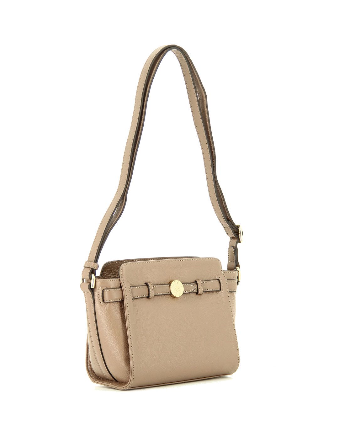 pourchet包包专场 > pourchet灰褐色牛皮拉链翻盖单肩包