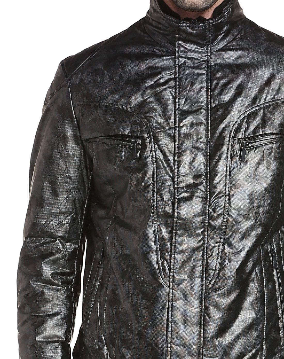 黑银色潮流立领长袖外套