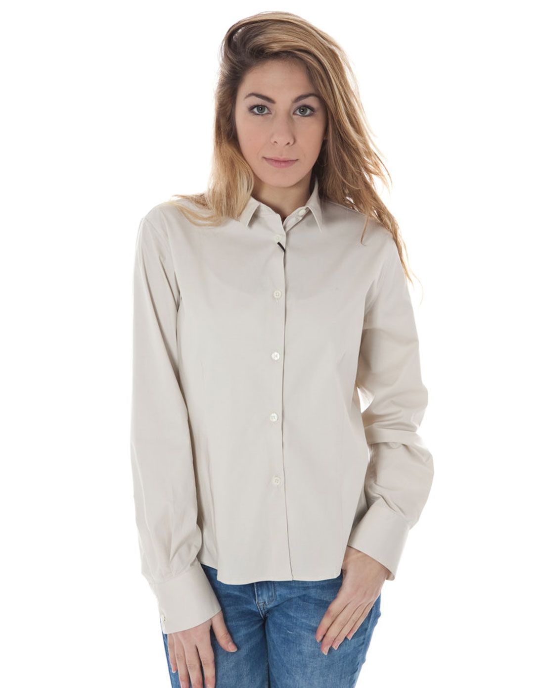 ck男女calvinklein女款米色简洁通勤百搭长袖衬衫14.