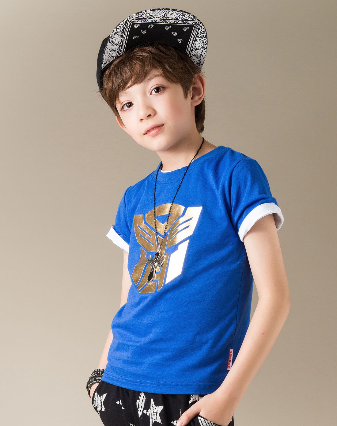 爱制造 男童宝蓝色短袖t恤