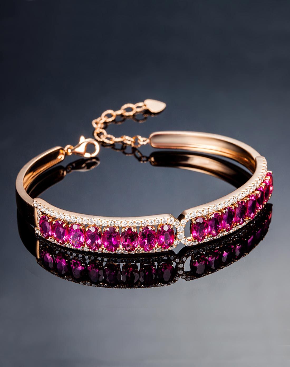 7克拉玫瑰18k金红碧玺手镯