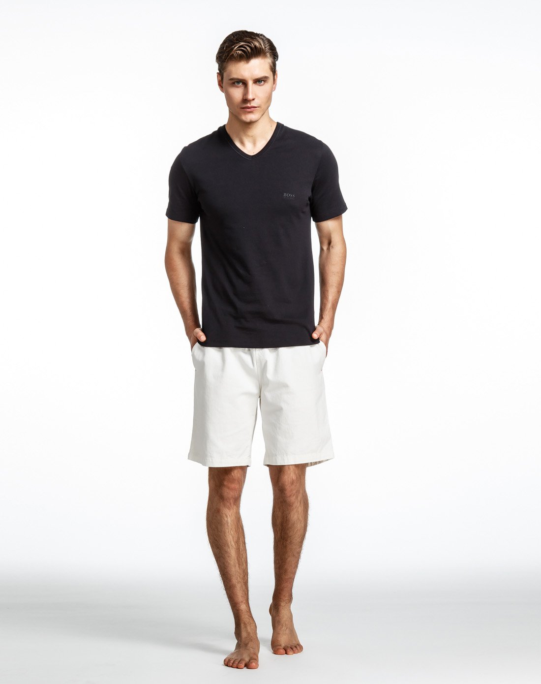 hugo boss 男式短袖v领t恤衫2件装