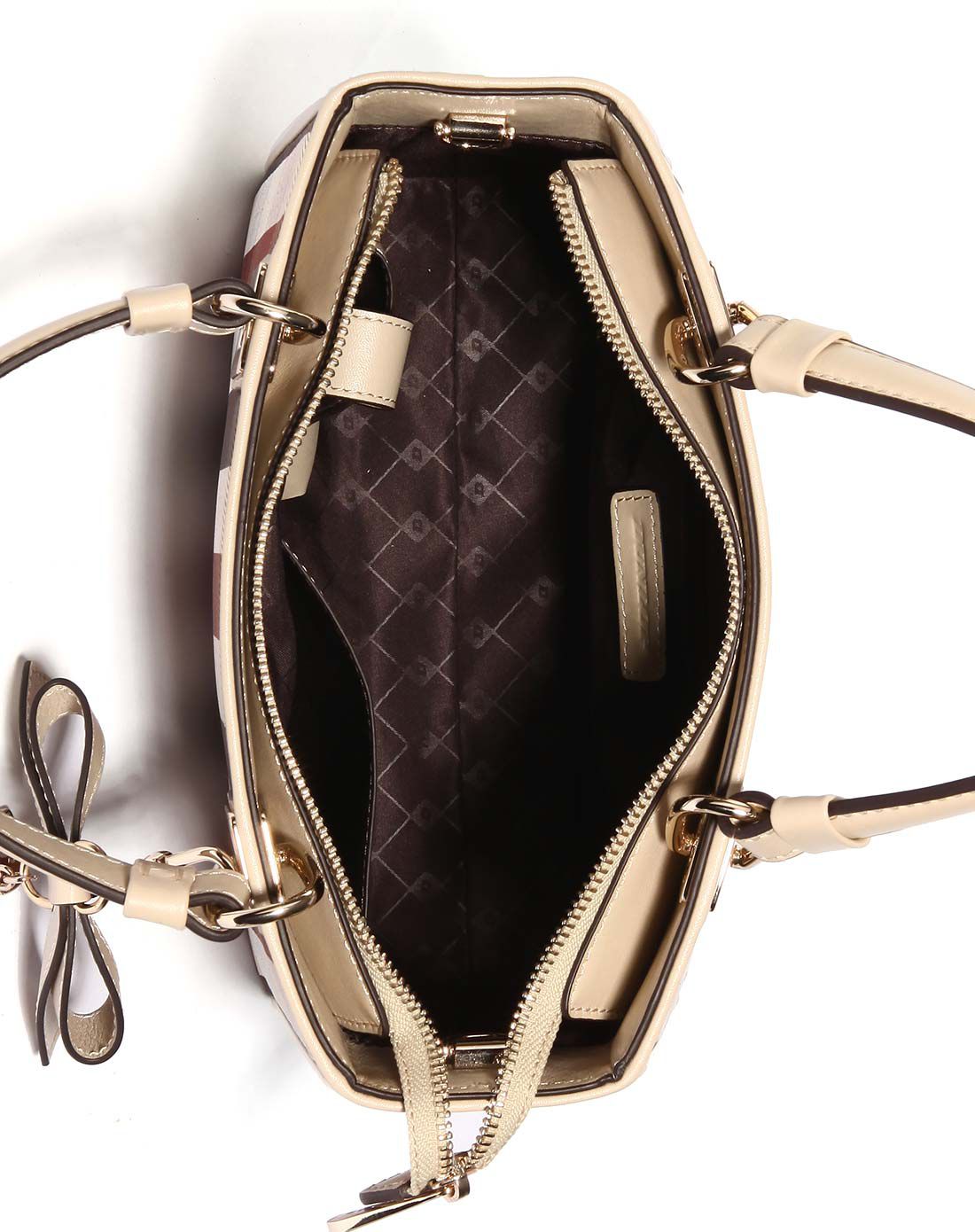 邓禄普dunlop女包专场 2016新品 挂念你系列 桔杏格米白头层牛皮手提