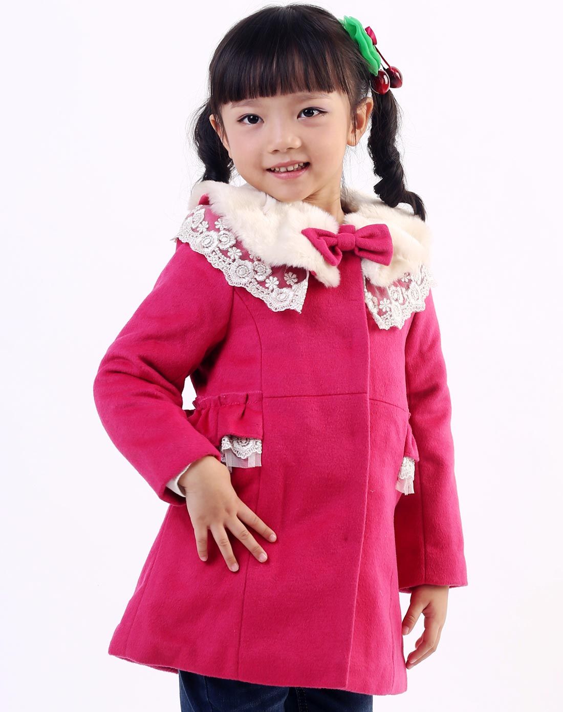 女童玫红可爱甜心大衣