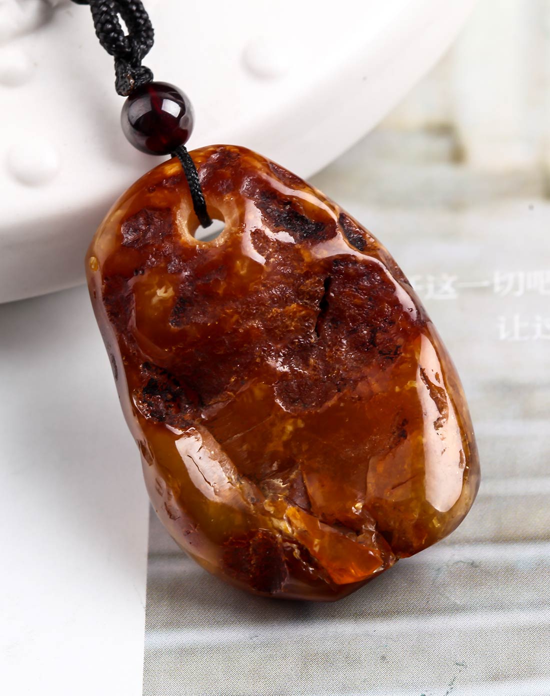 天然琥珀 蜜蜡带皮原石吊坠(含配绳) 七款可选