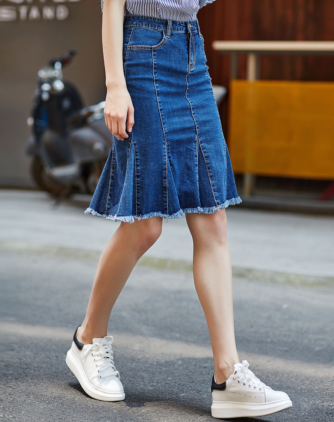 蓝色性感鱼尾牛仔裙