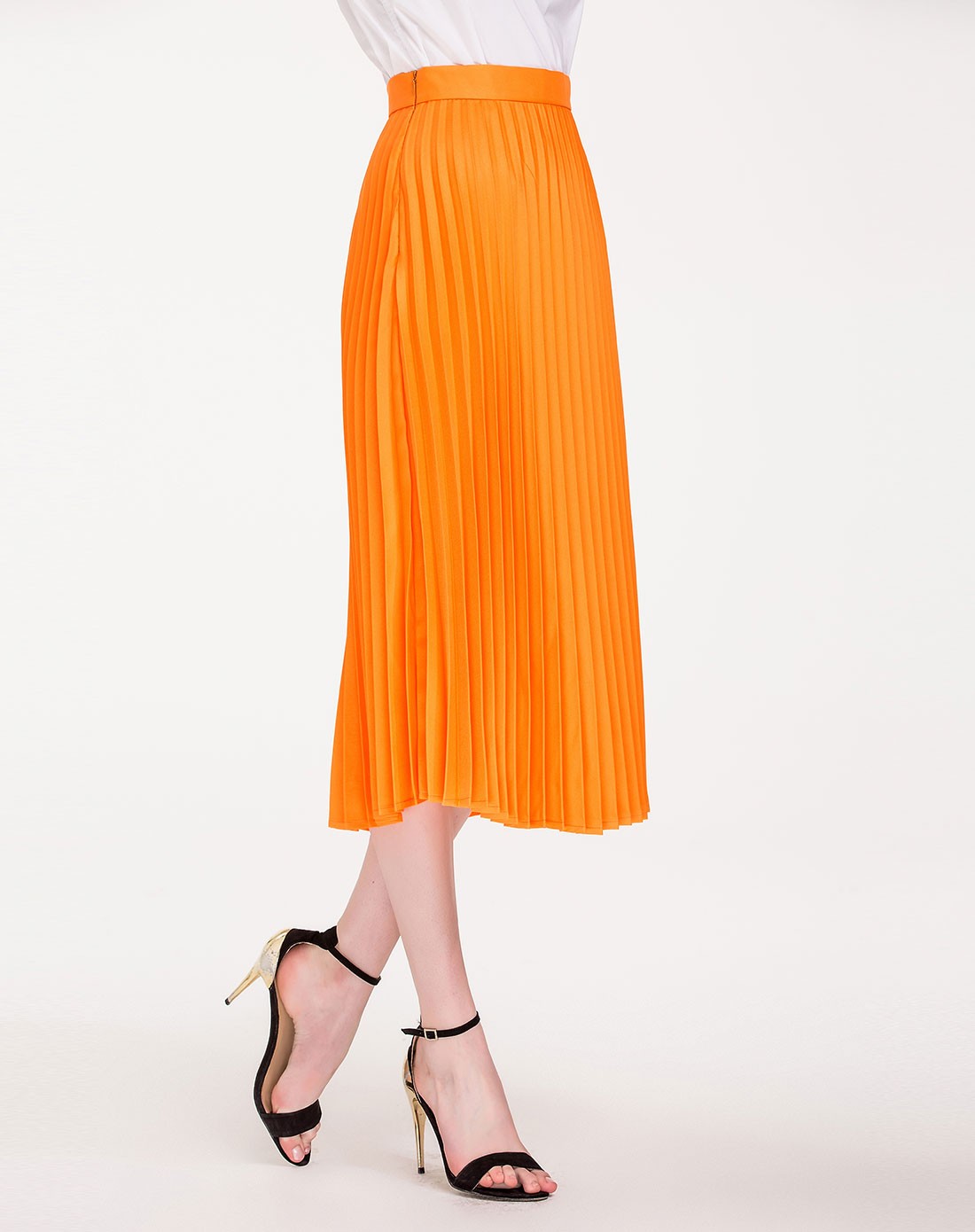 (特惠)橙色百褶靓丽时尚半裙