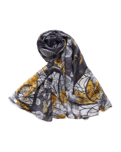 galleria女款灰色花卉图案真丝围巾