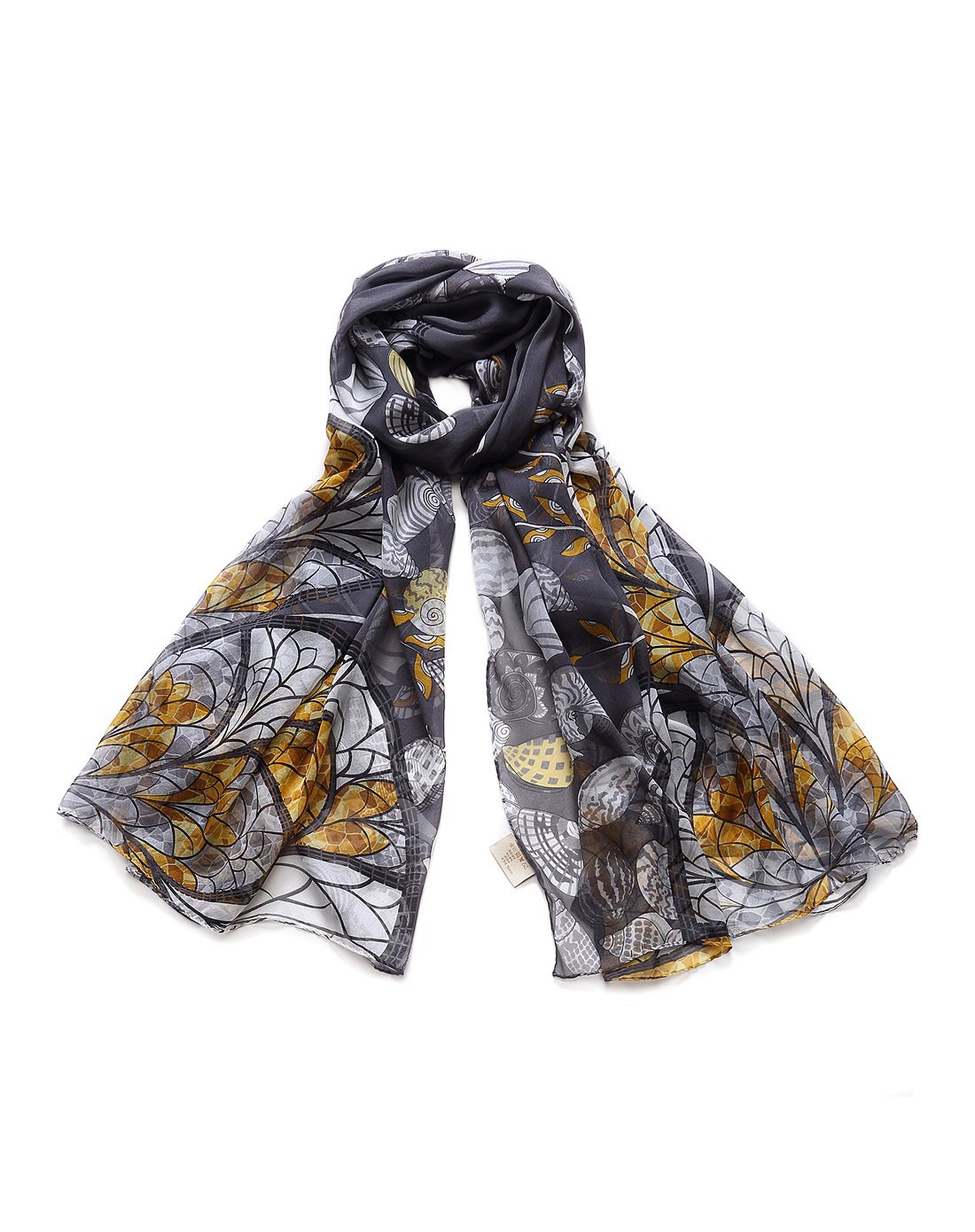 galleria女款灰色花卉图案真丝围巾