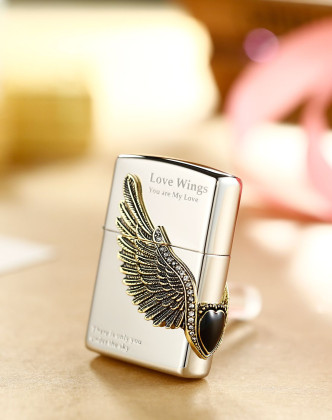 zippo侧爱之翼白冰lovewings镜面贴章常规机