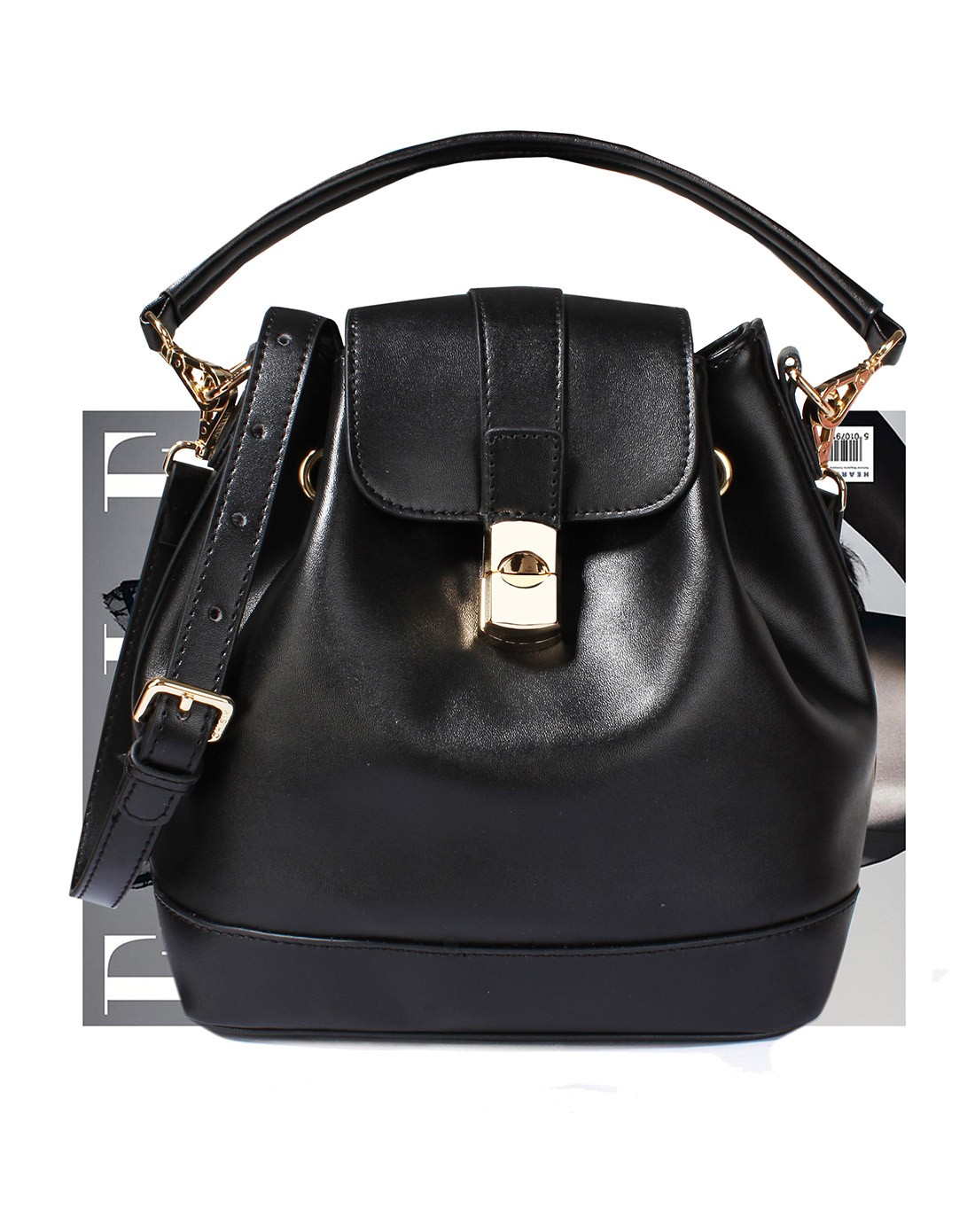 牛皮黑色芭可水桶包baco