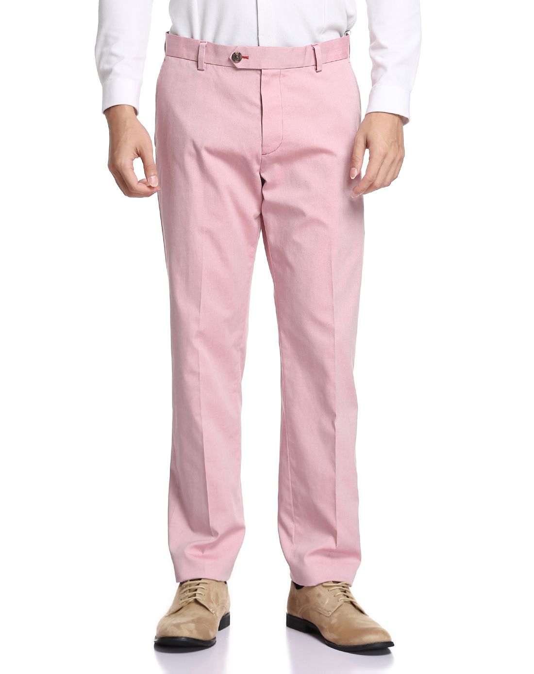 mainline男款淡红色纯棉平纹布长裤