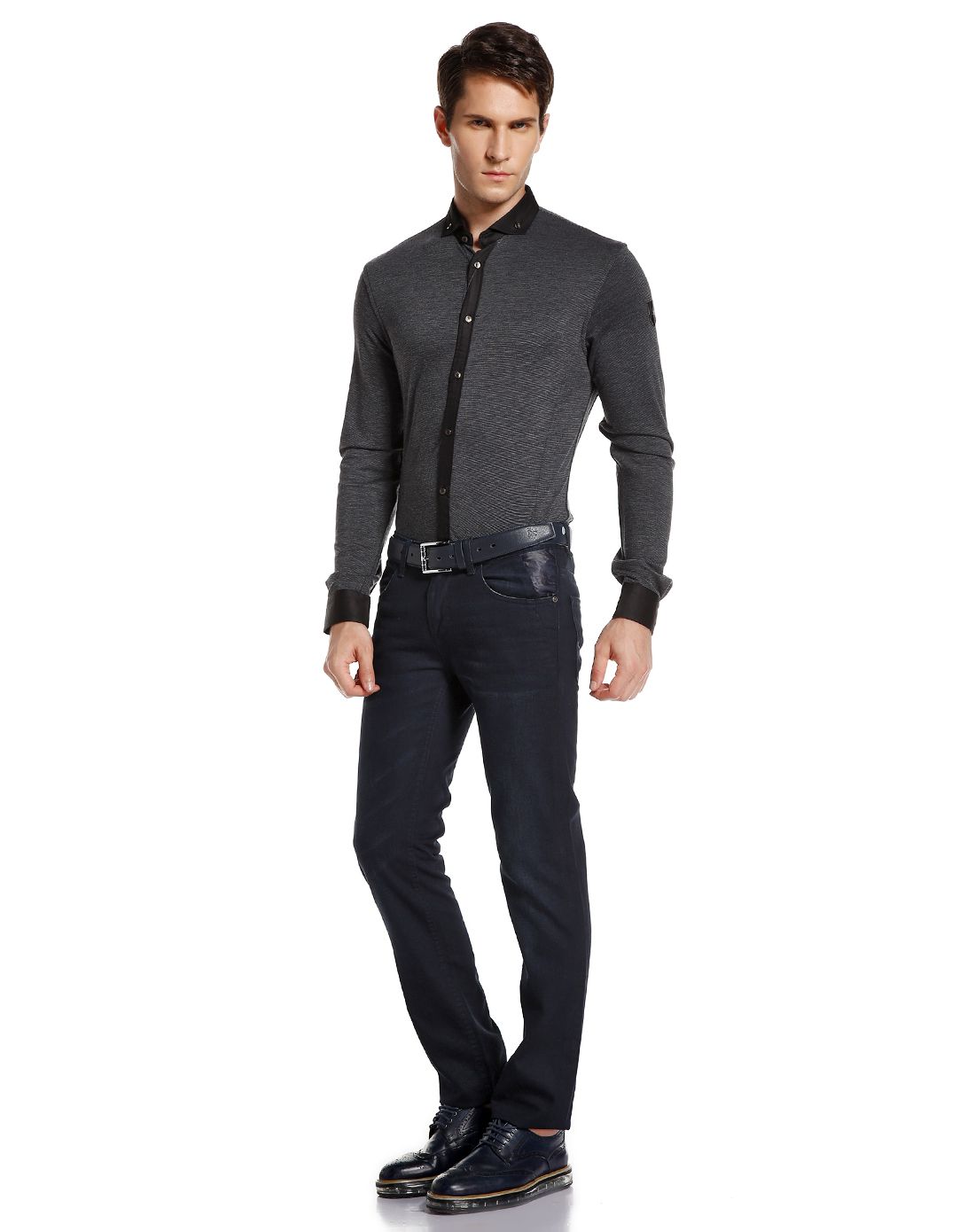 verri深灰/黑色商务百搭长袖针织衬衫78c-lb2100060_唯品会