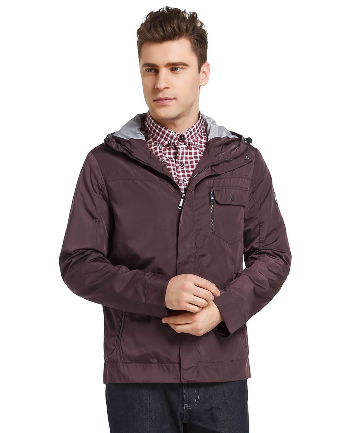 紫酱色稳重气质长袖夹克