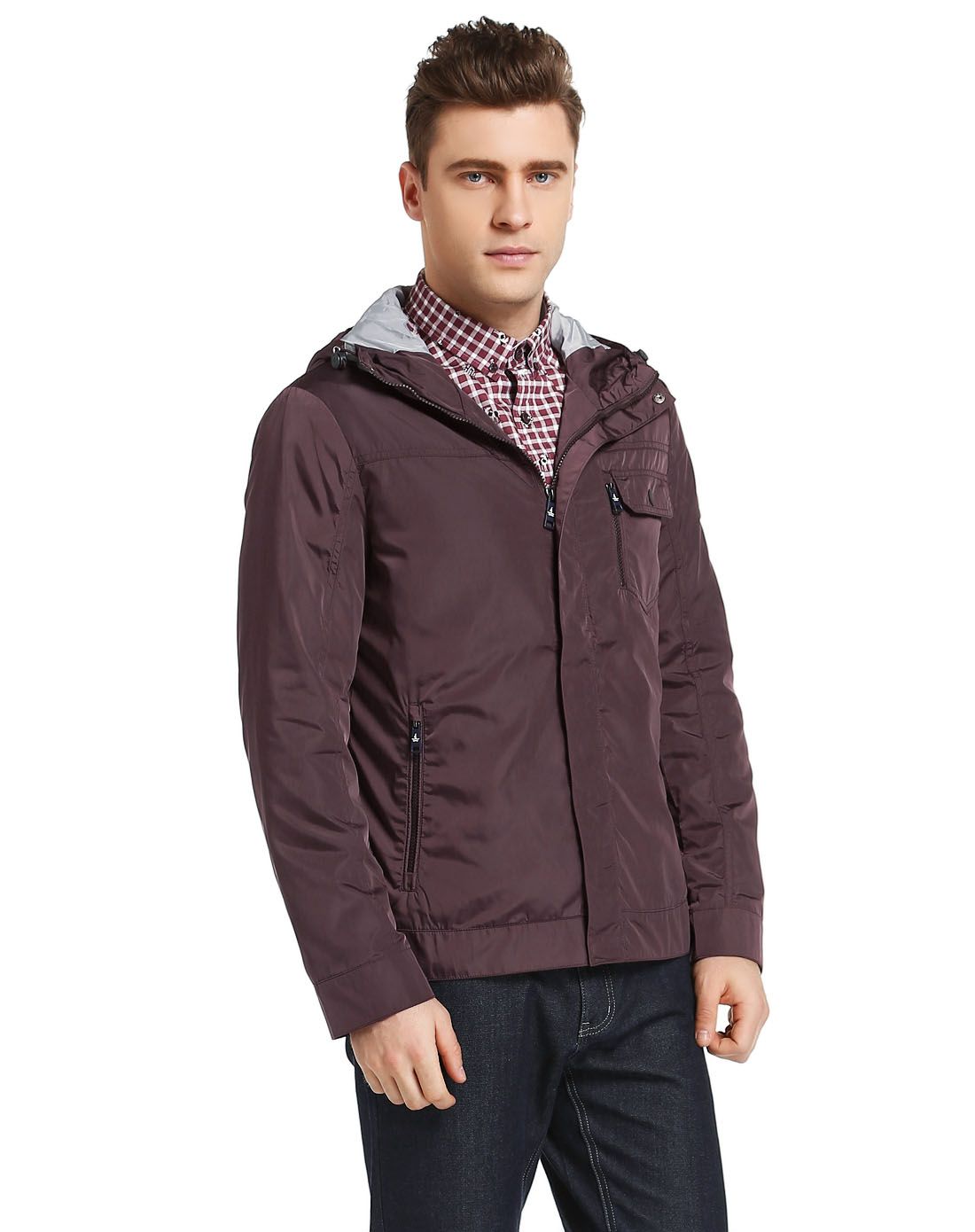 紫酱色稳重气质长袖夹克