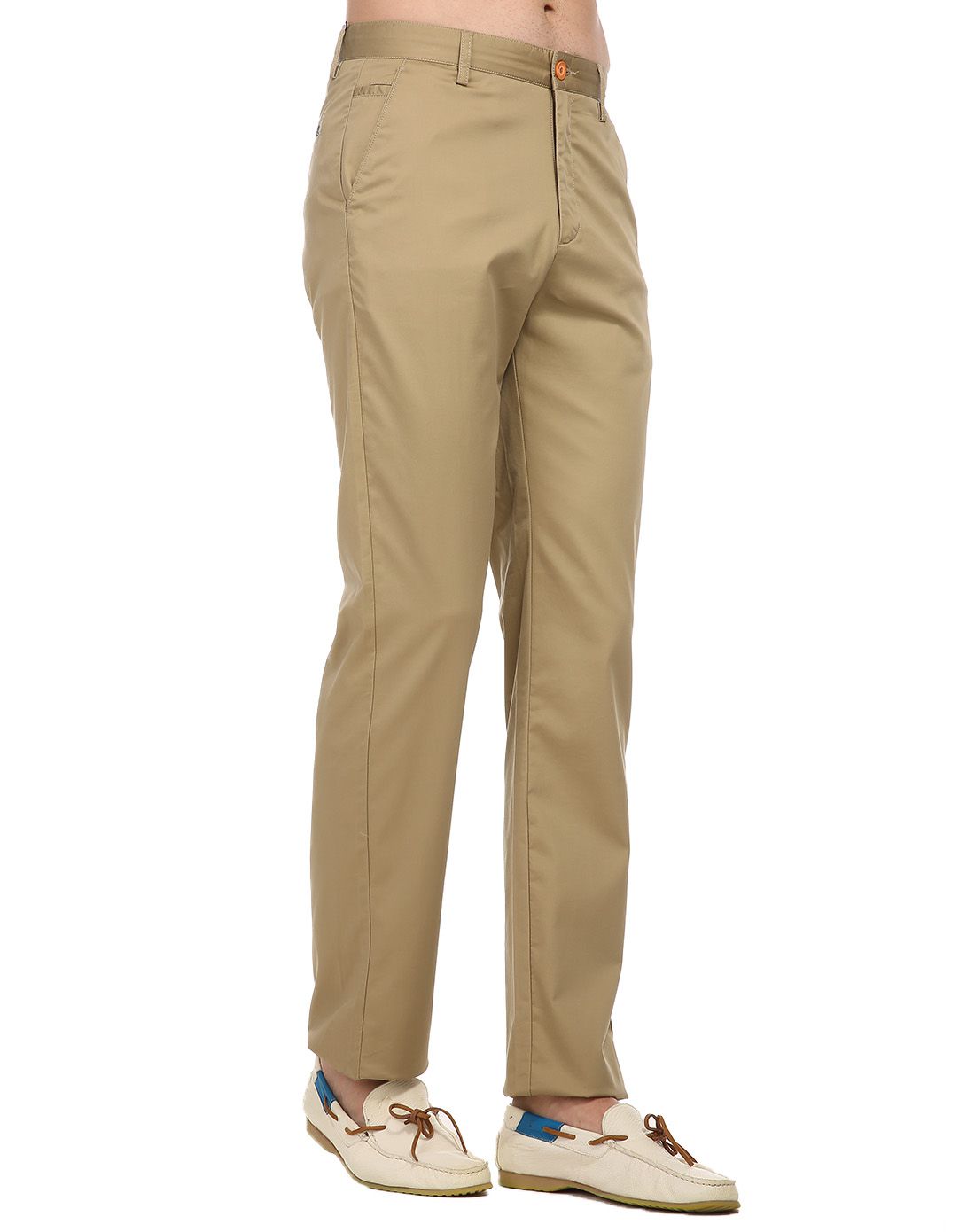 卡其色弹力棉舒适标准版直筒休闲裤