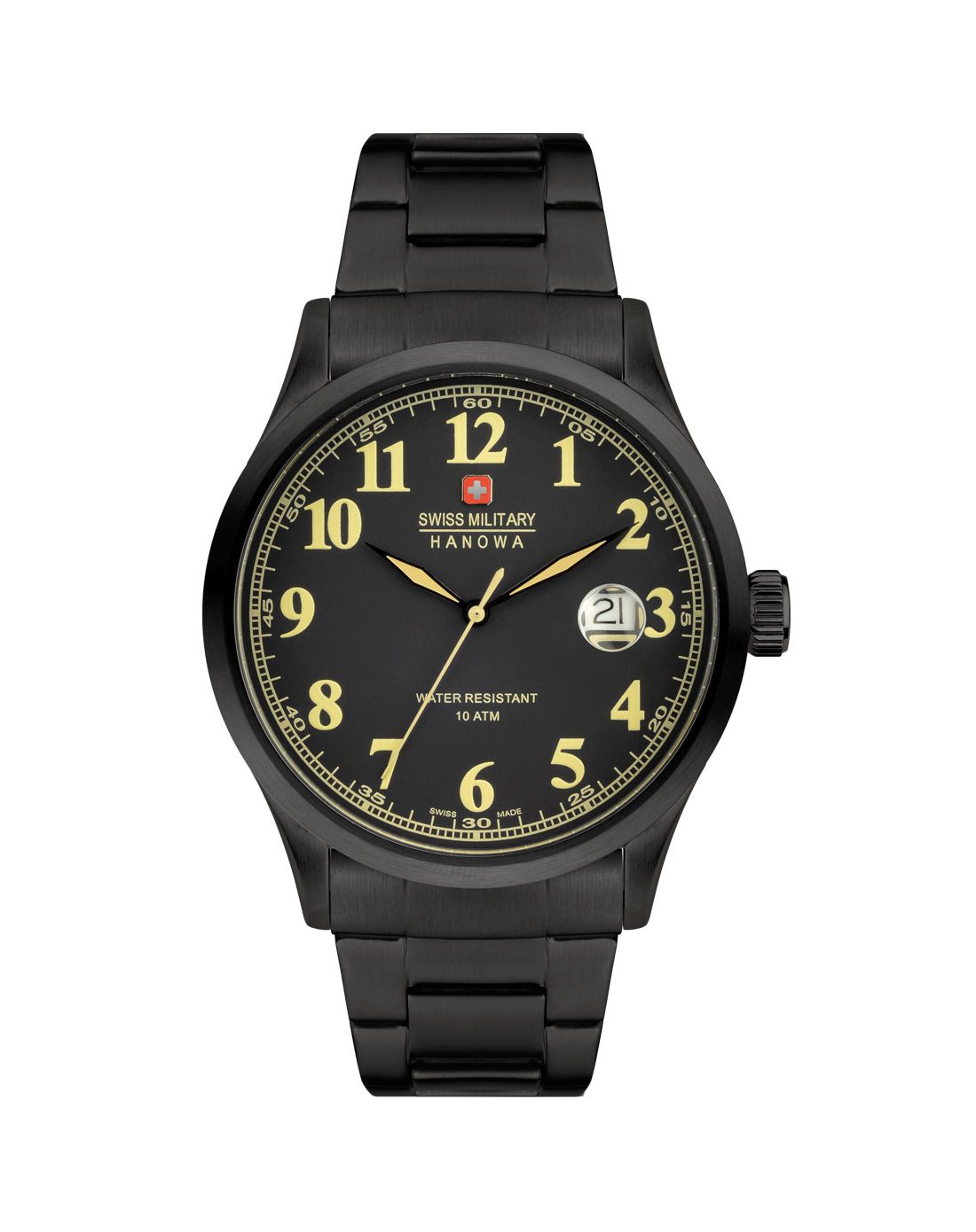 瑞士军表 黑钢色表壳数字刻度显示男士石英腕表