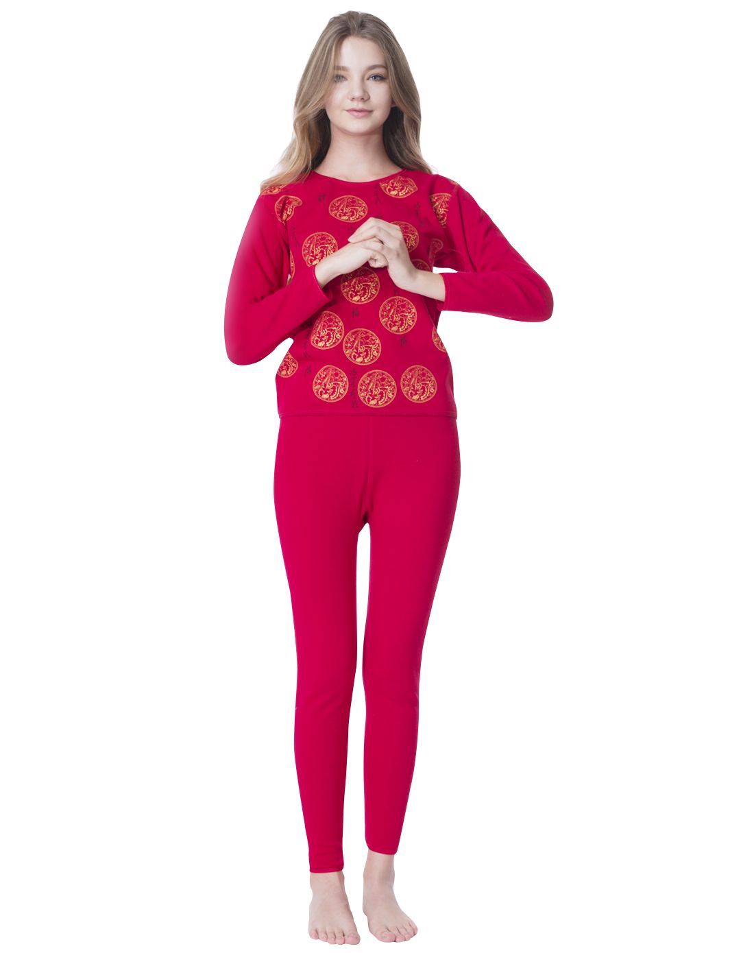 女款浪莎红中国凤鸿运来印花内衣套装