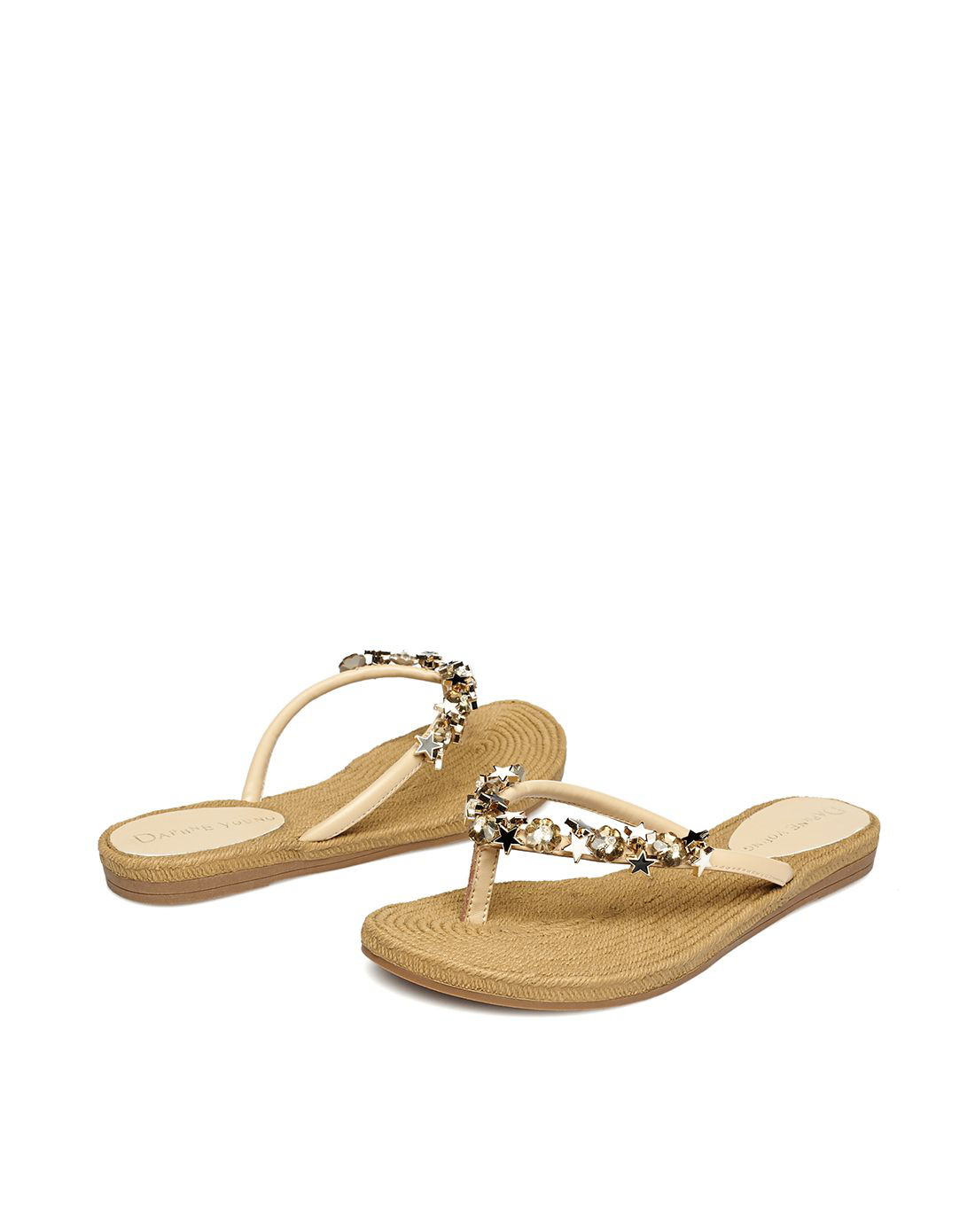 达芙妮夹趾罗马平底米色女凉鞋