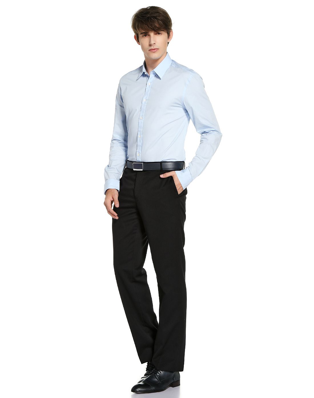 chemise男款天蓝色标准领纯棉衬衫