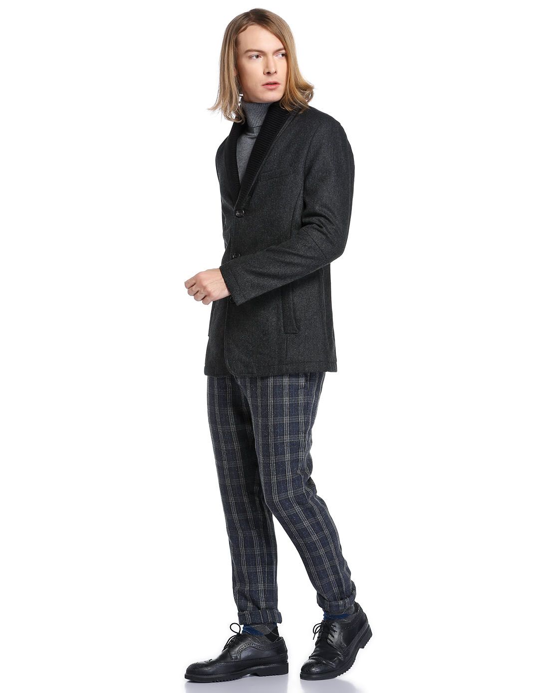 david mayer naman深灰色翻领长袖大衣efyw13-00401-500sc_唯品会