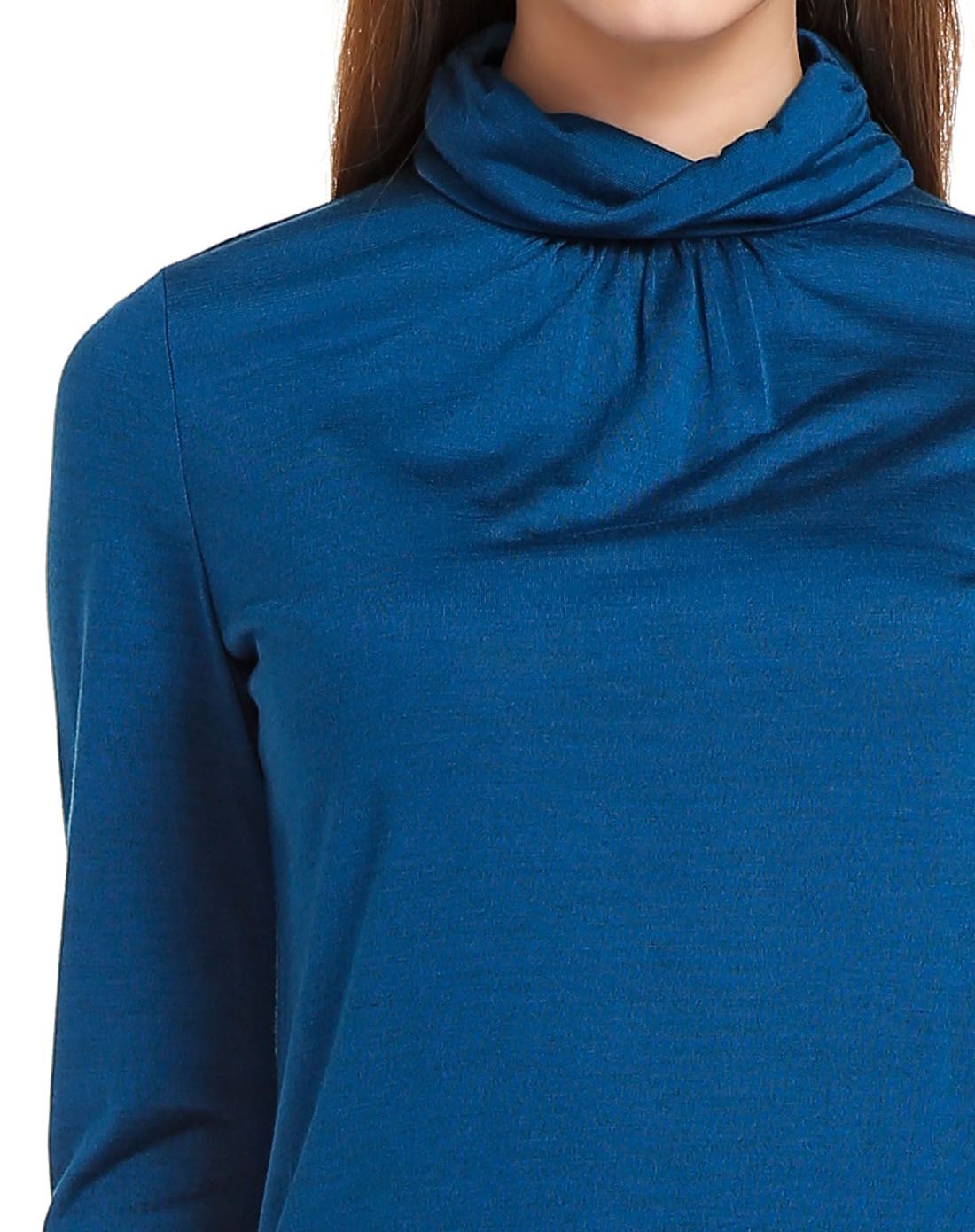 雾道深湖蓝色舒适休闲长袖上衣