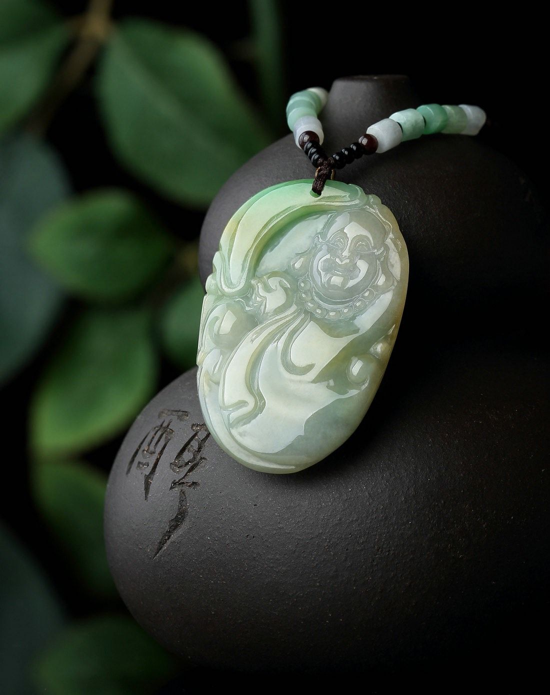 冰糯种飘绿花逍遥佛a货翡翠吊坠