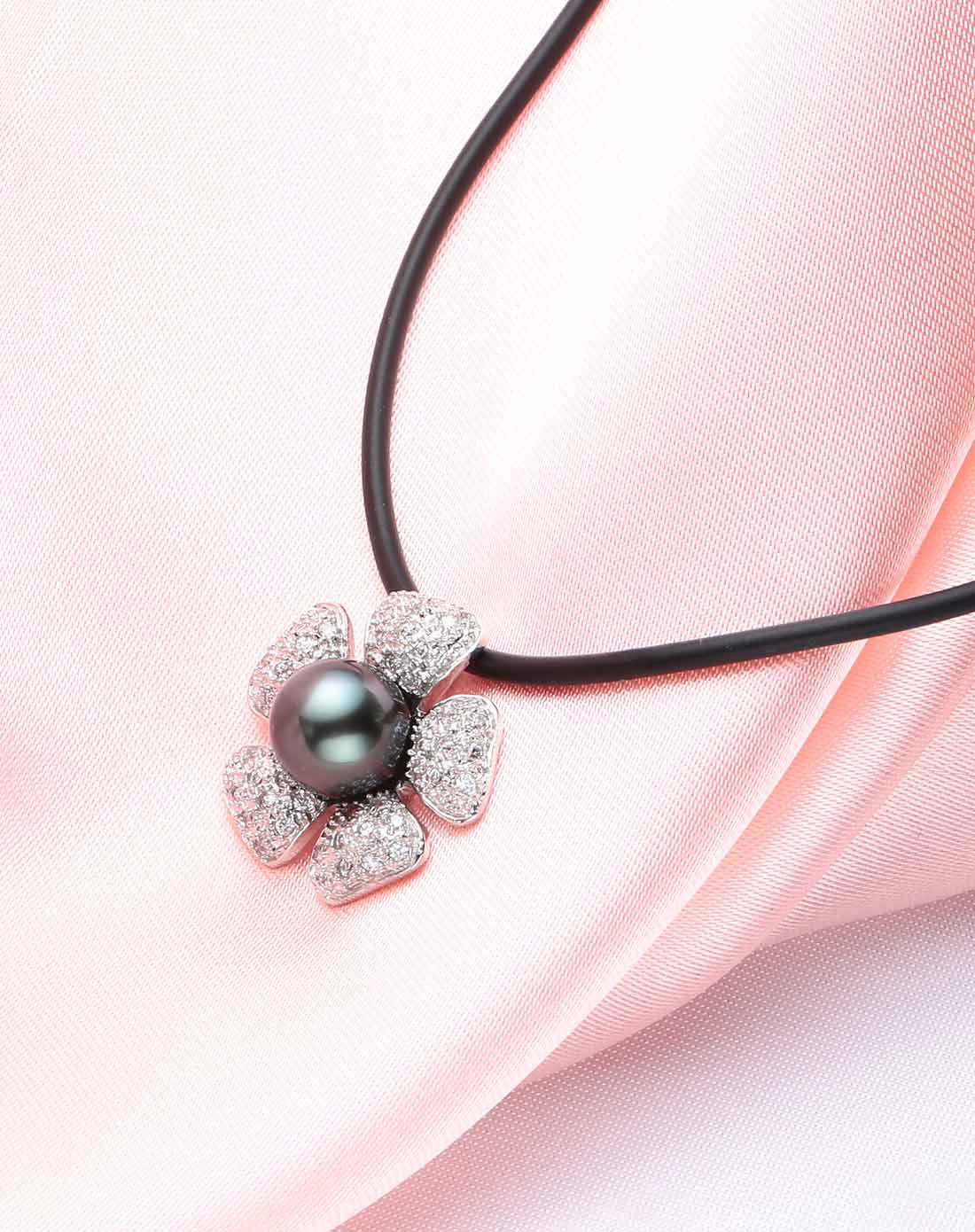 水年华 气质皮绳黑珍珠吊坠项链