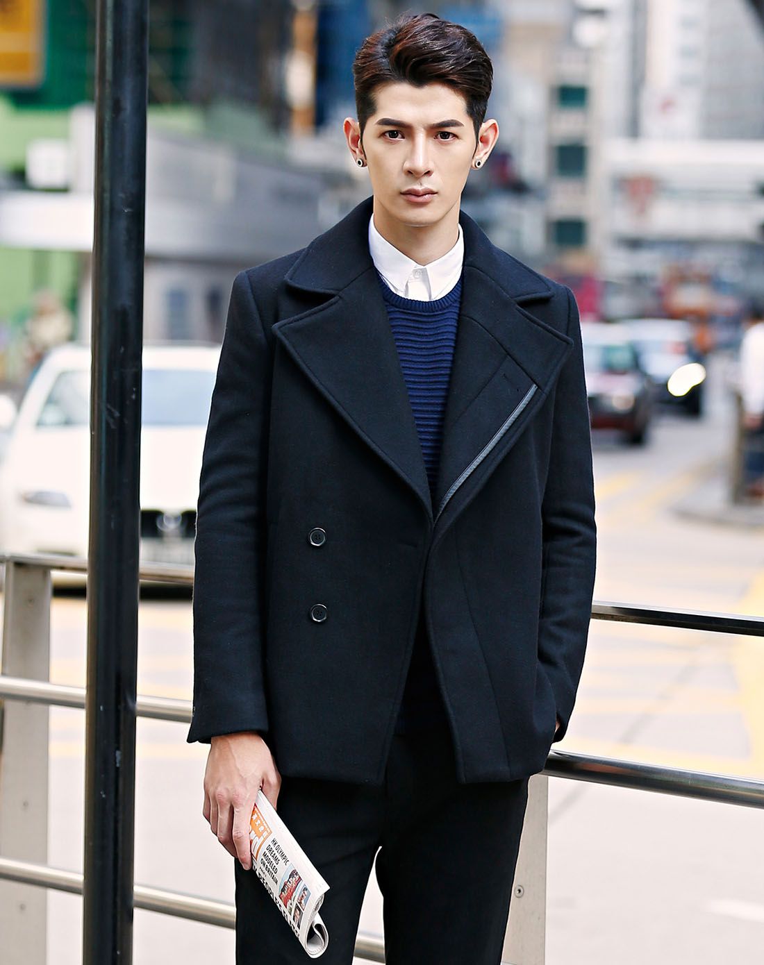 潮男时尚翻领羊毛大衣