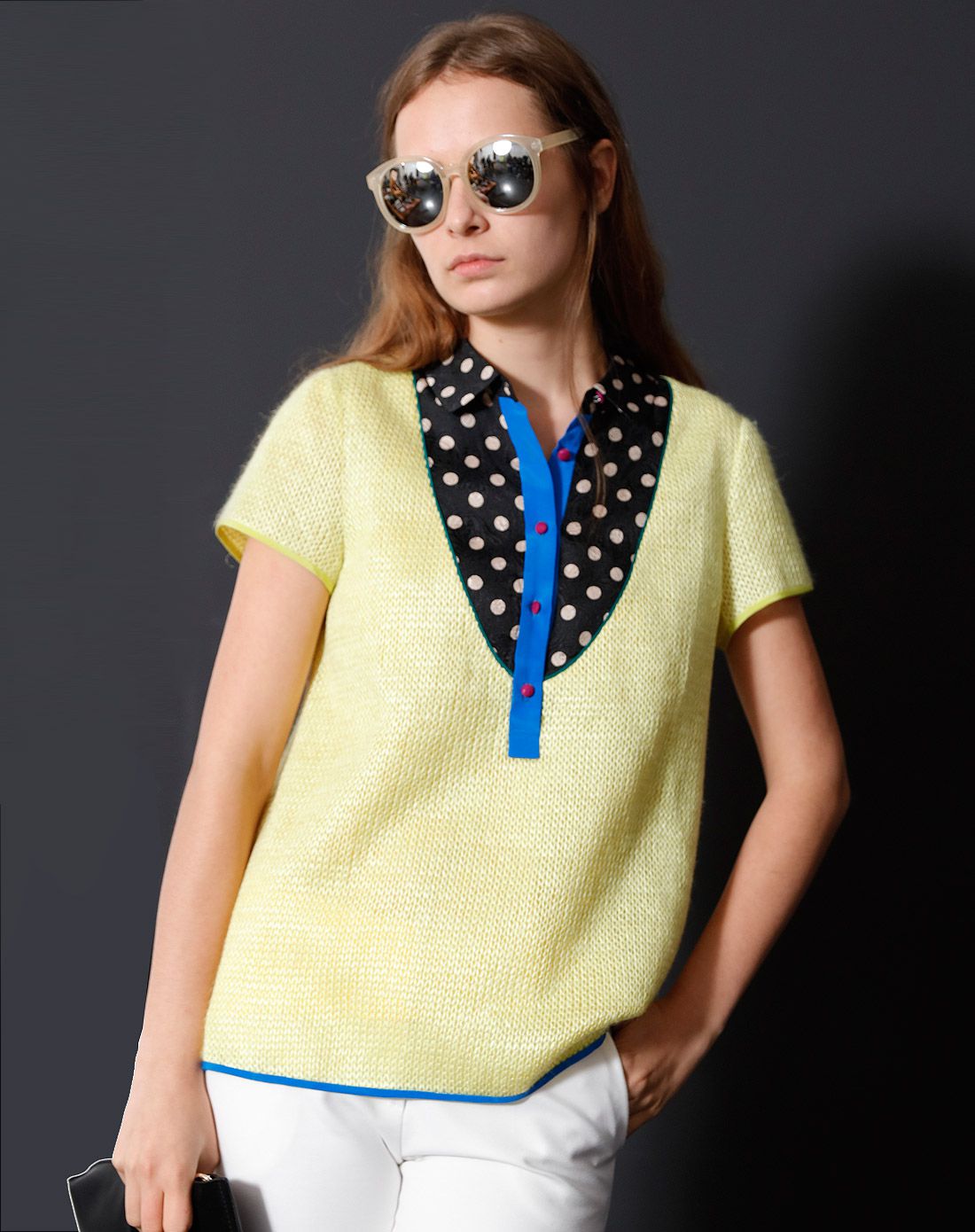 彩麻纱复合欧根上衣