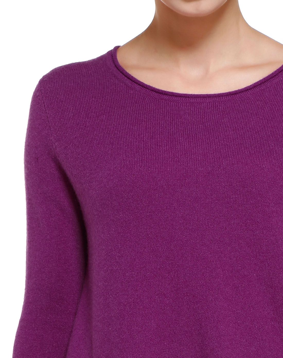 深玫红色简约个性山羊绒衫