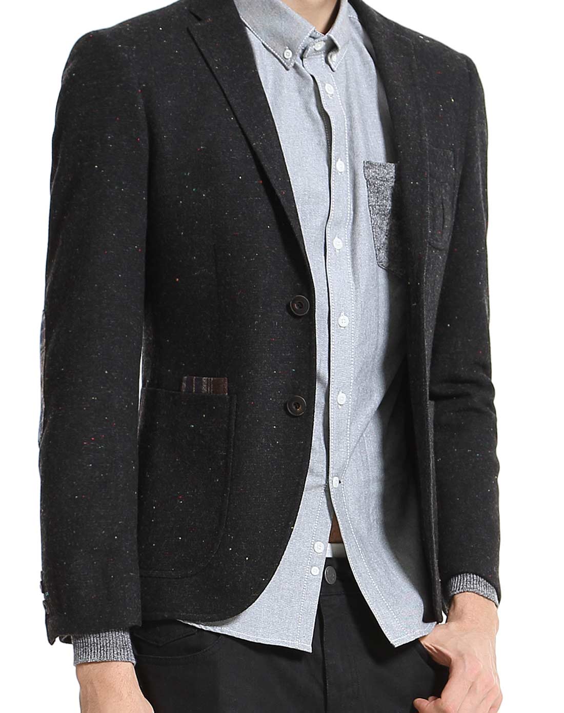 棕黑色时尚休闲复古格纹西服