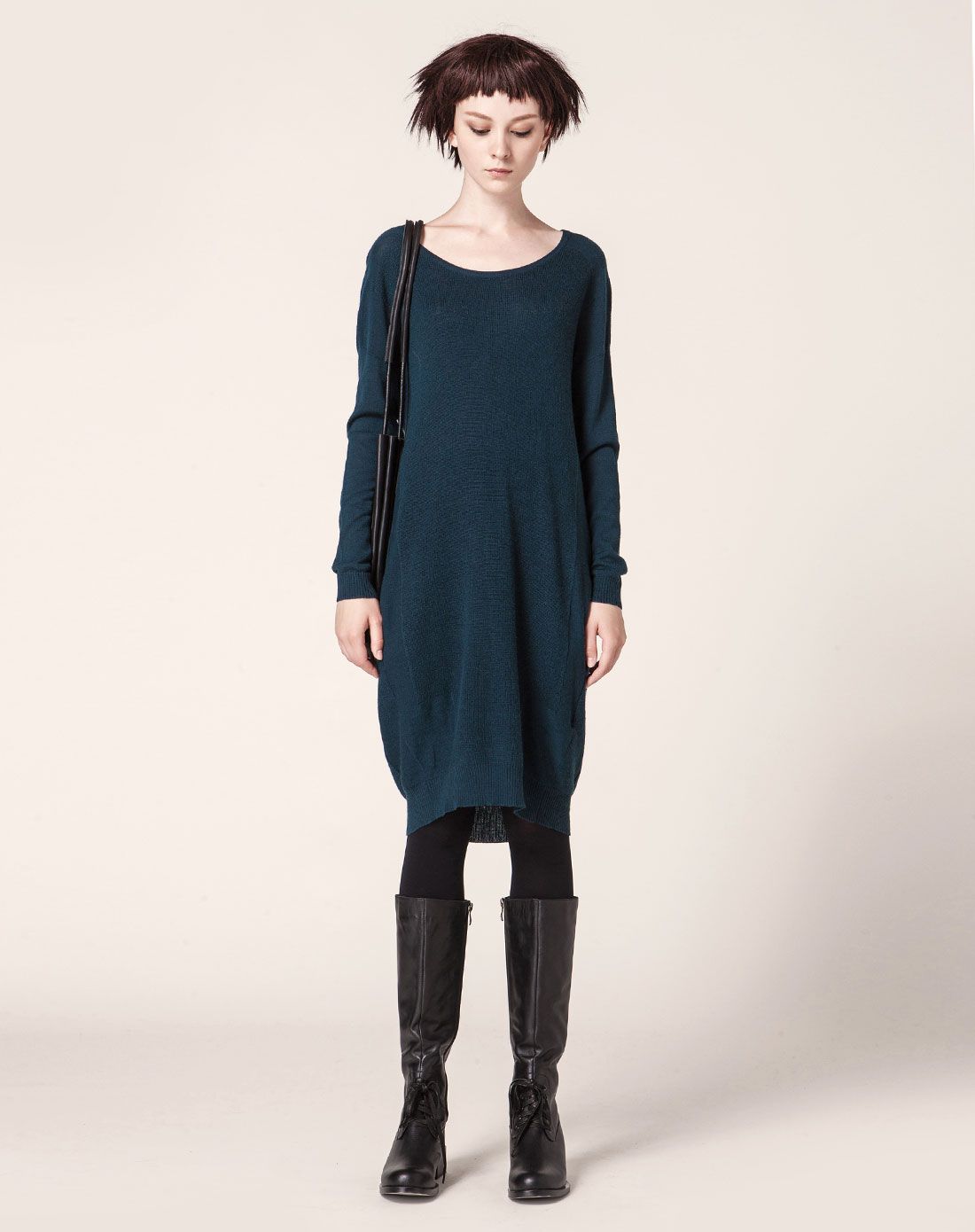 黛绿简洁套头针织连衣裙