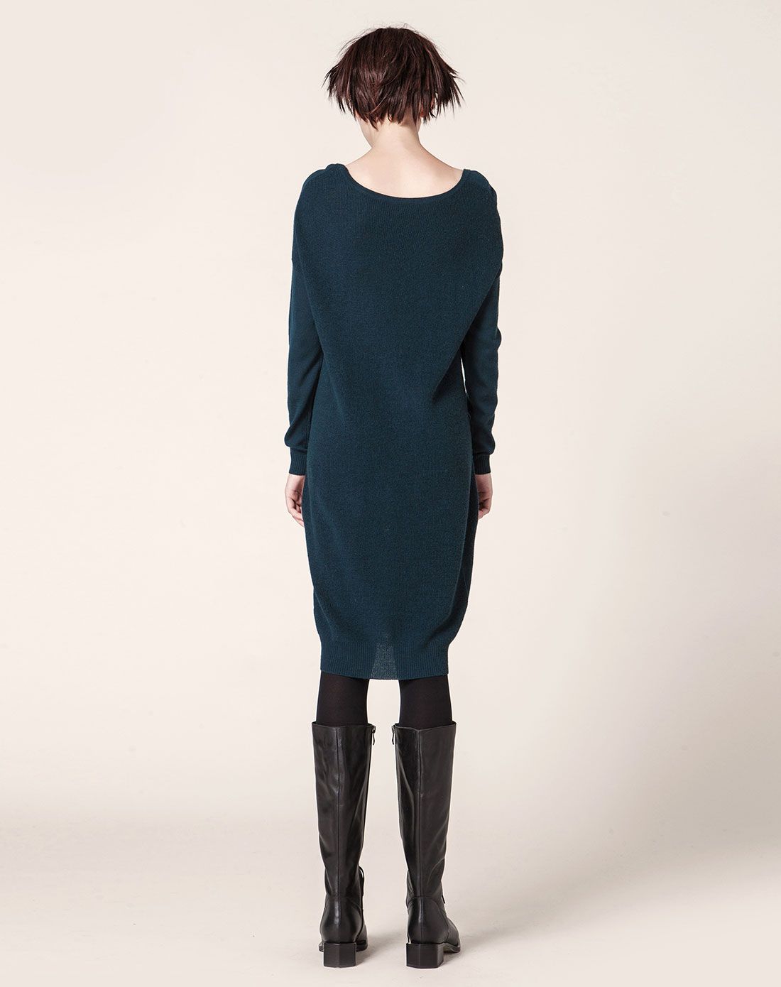 黛绿简洁套头针织连衣裙