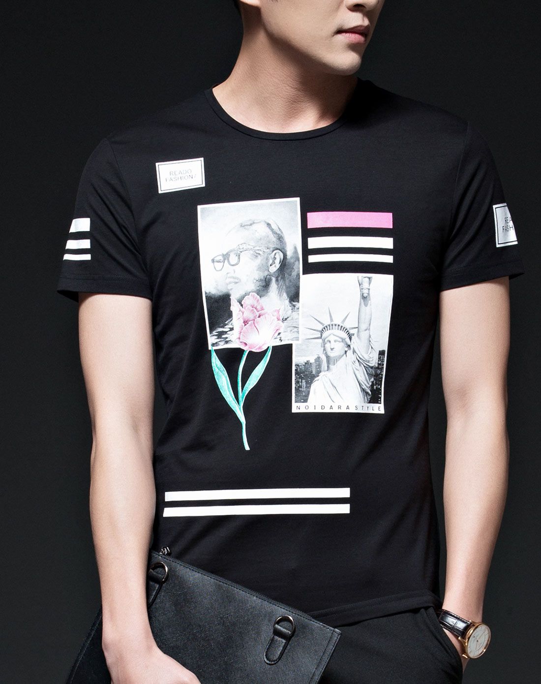 no1dara黑色复古人物印花短袖t恤tx6210420502_唯品会