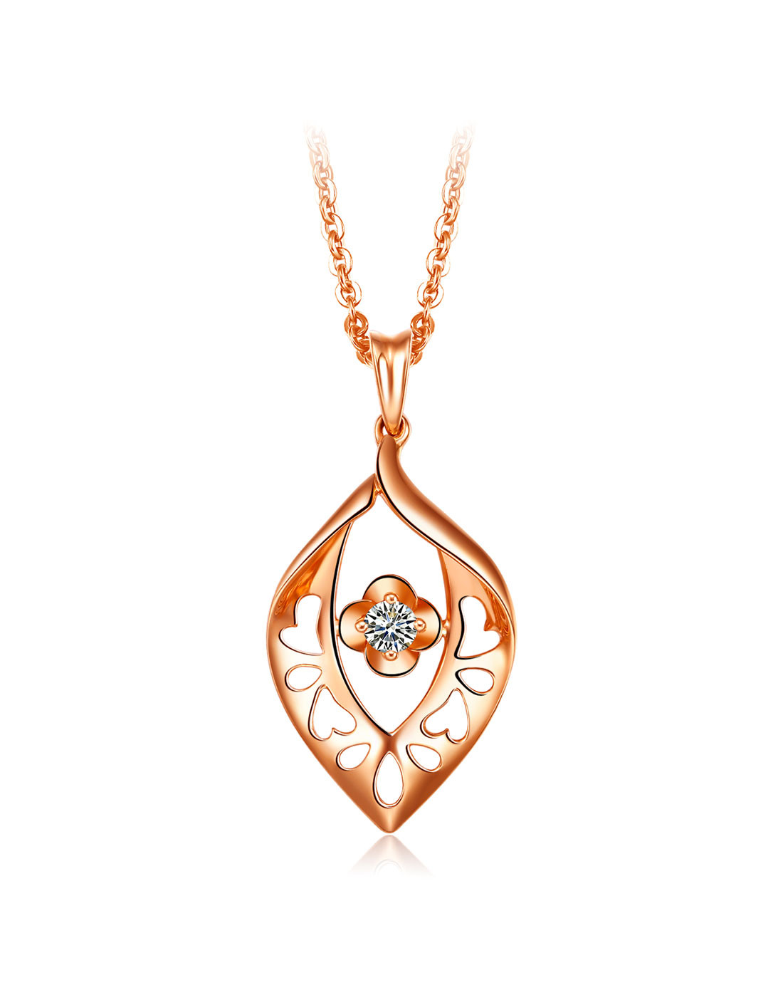 金至尊 18k金夏曲系列玫瑰金镂空爱心叶子吊坠(定价/不含链)